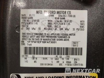 Zdjęcie 12 z 12 samochodu: 2011 FORD F150 SUPERCREW VIN:1FTFW1EF1BFA73051 - miniatura