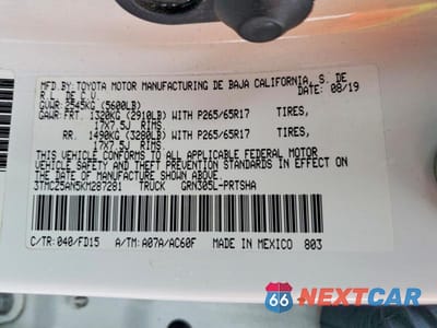 Zdjęcie 12 z 12 samochodu: 2019 TOYOTA TACOMA TRD SPORT VIN:3TMCZ5AN5KM287281 - miniatura
