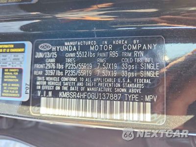 Zdjęcie 14 z 14 samochodu: 2016 HYUNDAI SANTA FE LIMITED VIN:KM8SR4HF0GU137887 - miniatura