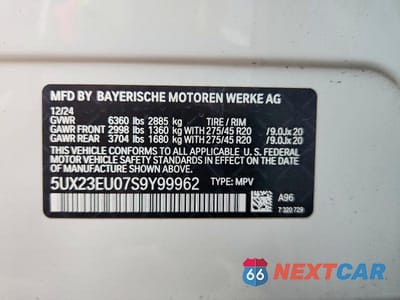Zdjęcie 12 z 12 samochodu: 2025 BMW X5 XDRIVE40I VIN:5UX23EU07S9Y99962 - miniatura