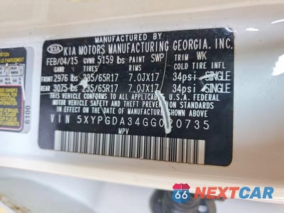 Zdjęcie 13 z 13 samochodu: 2016 KIA SORENTO LX VIN:5XYPGDA34GG020735 - miniatura