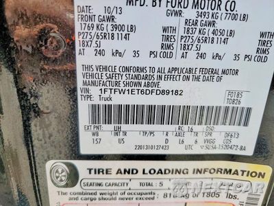 Zdjęcie 12 z 12 samochodu: 2013 FORD F150 SUPERCREW VIN:1FTFW1ET6DFD89182 - miniatura