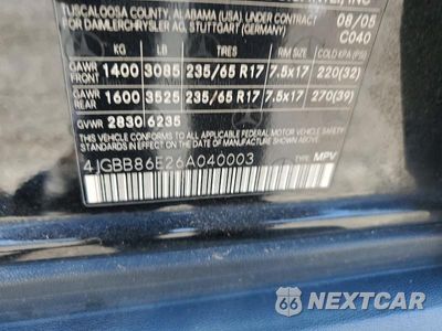 Zdjęcie 13 z 13 samochodu: 2006 MERCEDES-BENZ ML 350 VIN:4JGBB86E26A040003 - miniatura