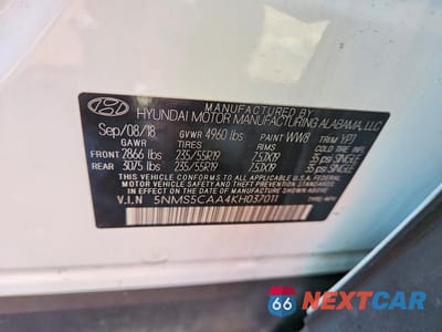 Zdjęcie 12 z 12 samochodu: 2019 HYUNDAI SANTA FE LIMITED 2.0T VIN:5NMS5CAA4KH037011 - miniatura