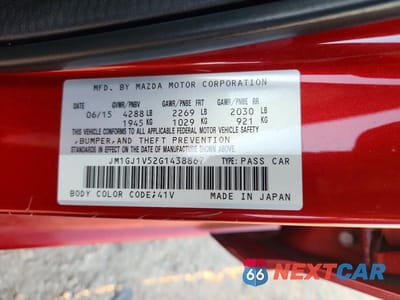 Zdjęcie 12 z 12 samochodu: 2016 MAZDA 6 TOURING VIN:JM1GJ1V52G1438867 - miniatura