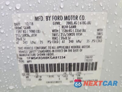 Zdjęcie 14 z 14 samochodu: 2019 FORD EXPLORER XLT VIN:1FM5K8D88KGA81334 - miniatura