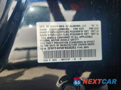 Zdjęcie 13 z 13 samochodu: 2015 HONDA PILOT EXL VIN:5FNYF4H50FB030263 - miniatura