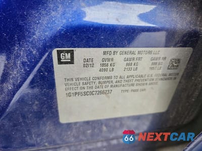 Zdjęcie 12 z 12 samochodu: 2012 CHEVROLET CRUZE LT VIN:1G1PF5SC0C7266737 - miniatura