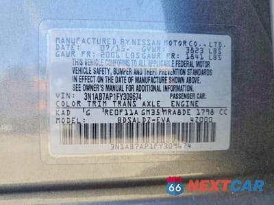 Zdjęcie 12 z 12 samochodu: 2015 NISSAN SENTRA SV VIN:3N1AB7AP1FY309674 - miniatura