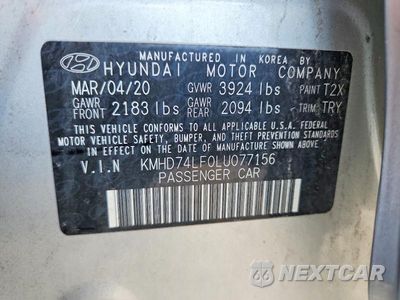 Zdjęcie 12 z 12 samochodu: 2020 HYUNDAI ELANTRA SE VIN:KMHD74LF0LU077156 - miniatura