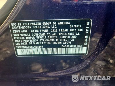 Zdjęcie 12 z 12 samochodu: 2012 VOLKSWAGEN PASSAT SEL VIN:1VWCN7A3XCC093397 - miniatura