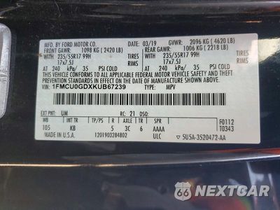 Zdjęcie 13 z 13 samochodu: 2019 FORD ESCAPE SE VIN:1FMCU0GDXKUB67239 - miniatura