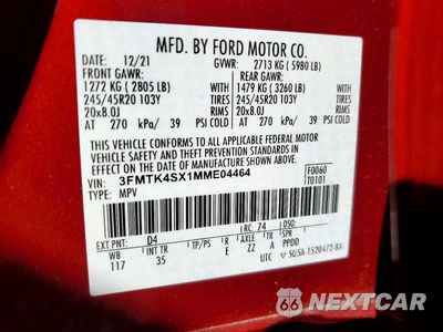 Zdjęcie 13 z 13 samochodu: 2021 FORD MUSTANG MACH-E GT VIN:3FMTK4SX1MME04464 - miniatura