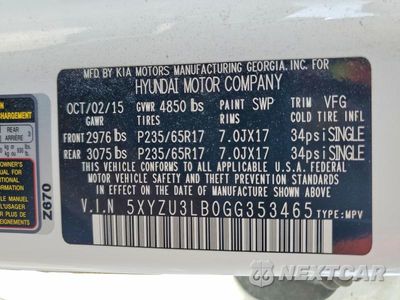 Zdjęcie 12 z 12 samochodu: 2016 HYUNDAI SANTA FE SPORT 2.4L VIN:5XYZU3LB0GG353465 - miniatura