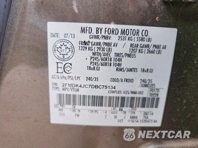 Zdjęcie 12 z 12 samochodu: 2013 FORD EDGE SEL VIN:2FMDK4JC7DBC75134 - miniatura