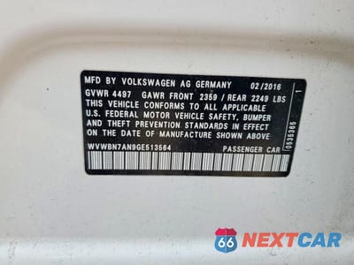 Zdjęcie 12 z 12 samochodu: 2016 VOLKSWAGEN CC BASE VIN:WVWBN7AN9GE513564 - miniatura