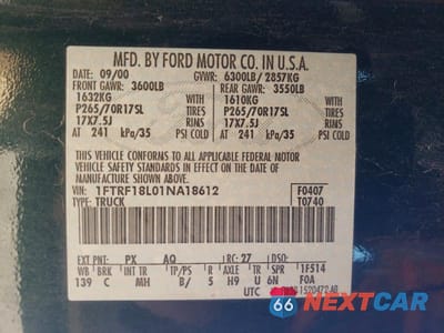 Zdjęcie 12 z 12 samochodu: 2001 FORD F150 VIN:1FTRF18L01NA18612 - miniatura