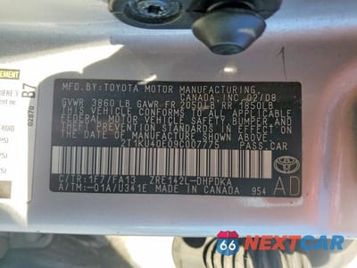 Zdjęcie 12 z 12 samochodu: 2009 TOYOTA MATRIX BASE VIN:2T1KU40E09C007775 - miniatura
