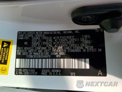 Zdjęcie 13 z 13 samochodu: 2011 TOYOTA HIGHLANDER BASE VIN:5TDBK3EH3BS046876 - miniatura