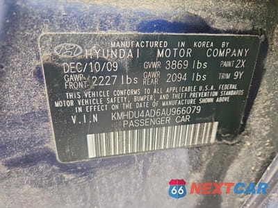 Zdjęcie 12 z 12 samochodu: 2010 HYUNDAI ELANTRA GLS VIN:KMHDU4AD6AU966079 - miniatura