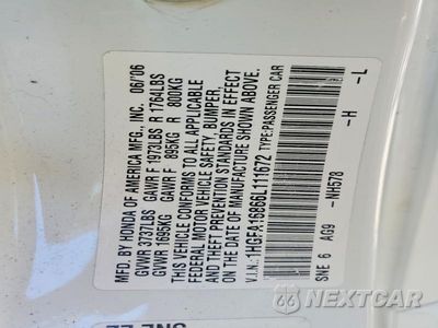 Zdjęcie 12 z 12 samochodu: 2006 HONDA CIVIC EX VIN:1HGFA16866L111672 - miniatura