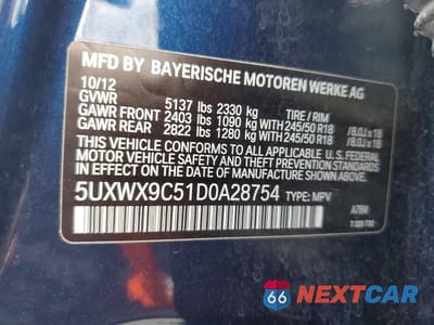 Zdjęcie 13 z 13 samochodu: 2013 BMW X3 XDRIVE28I VIN:5UXWX9C51D0A28754 - miniatura