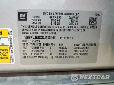 Zdjęcie 13 z 13 samochodu: 2013 CHEVROLET TRAVERSE LT VIN:1GNKVJKDXDJ103546 - miniatura