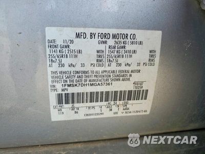 Zdjęcie 13 z 13 samochodu: 2021 FORD EXPLORER XLT VIN:1FMSK7DH1MGA57361 - miniatura