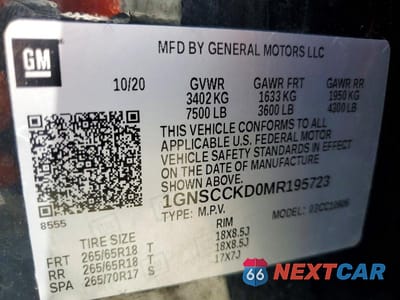Zdjęcie 13 z 13 samochodu: 2021 CHEVROLET SUBURBAN C1500 LT VIN:1GNSCCKD0MR195723 - miniatura