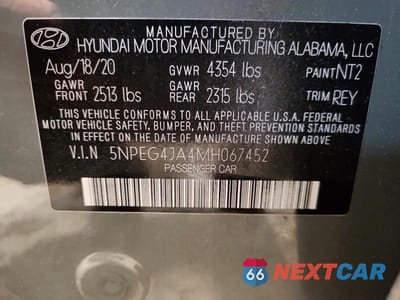 Zdjęcie 12 z 12 samochodu: 2021 HYUNDAI SONATA SE VIN:5NPEG4JA4MH067452 - miniatura