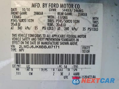 Zdjęcie 12 z 12 samochodu: 2011 LINCOLN MKX VIN:2LMDJ6JK8BBJ07171 - miniatura