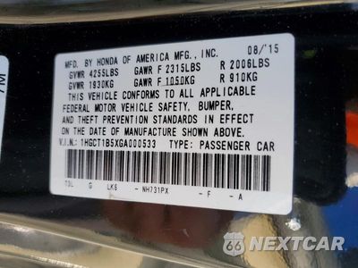 Zdjęcie 12 z 12 samochodu: 2016 HONDA ACCORD EX VIN:1HGCT1B5XGA000533 - miniatura