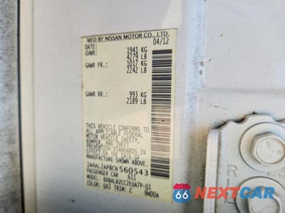 Zdjęcie 12 z 12 samochodu: 2012 NISSAN ALTIMA 2.5 VIN:1N4AL2AP8CN560543 - miniatura