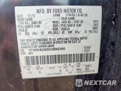 Zdjęcie 13 z 13 samochodu: 2013 FORD EXPLORER XLT VIN:1FM5K8D85DGB92300 - miniatura