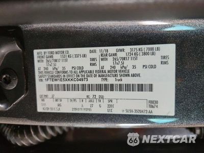 Zdjęcie 12 z 12 samochodu: 2019 FORD F150 SUPERCREW VIN:1FTEW1E5XKKC04973 - miniatura