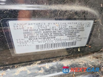Zdjęcie 13 z 13 samochodu: 2014 NISSAN SENTRA S VIN:3N1AB7AP3EL681626 - miniatura