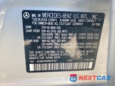 Zdjęcie 14 z 14 samochodu: 1998 MERCEDES-BENZ ML 320 VIN:4JGAB54E8WA037507 - miniatura