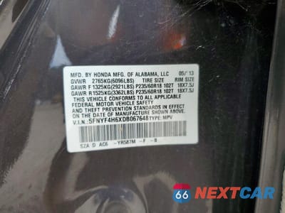 Zdjęcie 13 z 13 samochodu: 2013 HONDA PILOT EXL VIN:5FNYF4H6XDB067648 - miniatura