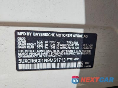 Zdjęcie 12 z 12 samochodu: 2022 BMW X5 XDRIVE40I VIN:5UXCR6C01N9M61713 - miniatura