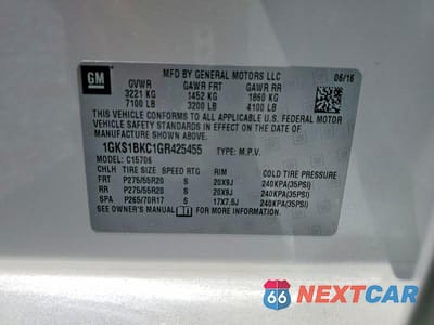 Zdjęcie 12 z 12 samochodu: 2016 GMC YUKON SLT VIN:1GKS1BKC1GR425455 - miniatura