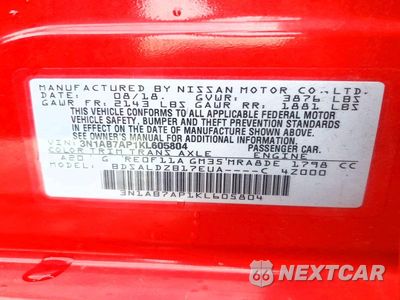 Zdjęcie 12 z 12 samochodu: 2019 NISSAN SENTRA S VIN:3N1AB7AP1KL605804 - miniatura