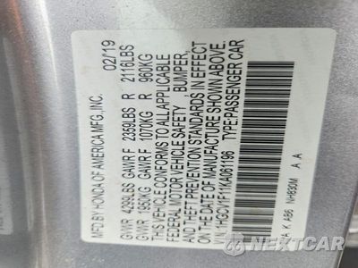 Zdjęcie 12 z 12 samochodu: 2019 HONDA ACCORD LX VIN:1HGCV1F11KA061196 - miniatura