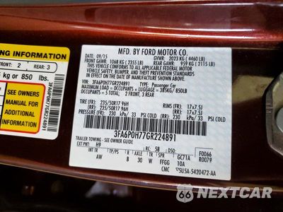 Zdjęcie 12 z 12 samochodu: 2016 FORD FUSION SE VIN:3FA6P0H77GR224891 - miniatura