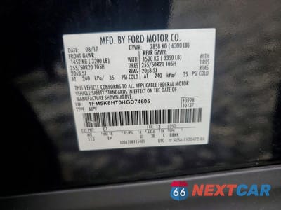 Zdjęcie 13 z 13 samochodu: 2017 FORD EXPLORER PLATINUM VIN:1FM5K8HT0HGD74605 - miniatura