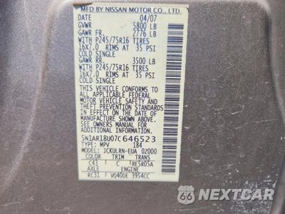 Zdjęcie 12 z 12 samochodu: 2007 NISSAN PATHFINDER S VIN:5N1AR18U07C646523 - miniatura
