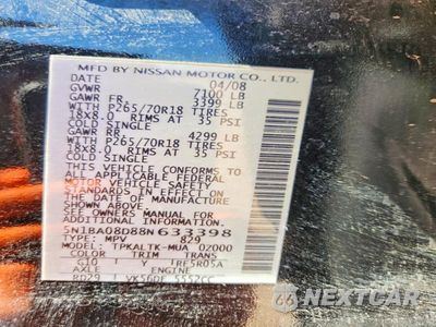 Zdjęcie 13 z 13 samochodu: 2008 NISSAN ARMADA SE FFV VIN:5N1BA08D88N633398 - miniatura