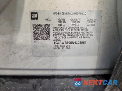 Zdjęcie 12 z 12 samochodu: 2022 CHEVROLET BOLT EV 1LT VIN:1G1FW6S06N4103067 - miniatura