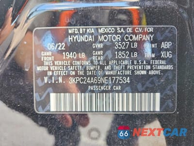 Zdjęcie 12 z 12 samochodu: 2022 HYUNDAI ACCENT SEL VIN:3KPC24A69NE177534 - miniatura
