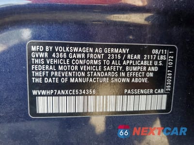 Zdjęcie 13 z 13 samochodu: 2012 VOLKSWAGEN CC LUXURY VIN:WVWHP7ANXCE534356 - miniatura