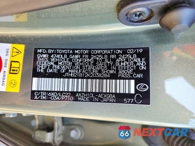 Zdjęcie 12 z 12 samochodu: 2019 LEXUS ES 300H VIN:JTHB21B12K2038284 - miniatura